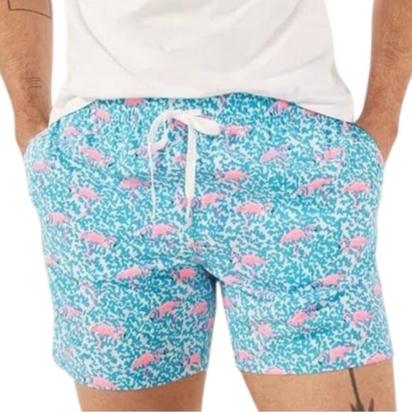 Chubbies Mens Size XL Blue Spot Pink The Domingo’s are for Flamingos Swim Trunks - Picture 1 of 9